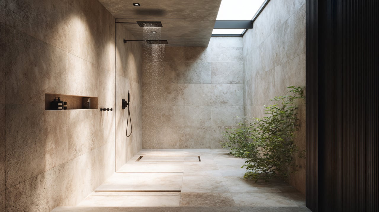 O ambiente aberto oferece sensação de amplitude, mesmo em banheiros compactos