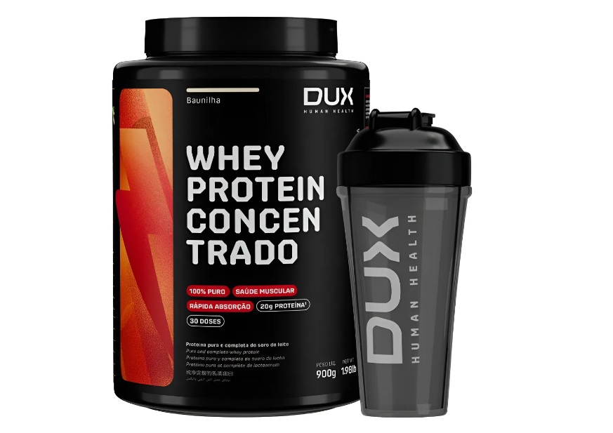 O kit de 900g de whey com uma coqueteleira de 800ml custa R$210,80