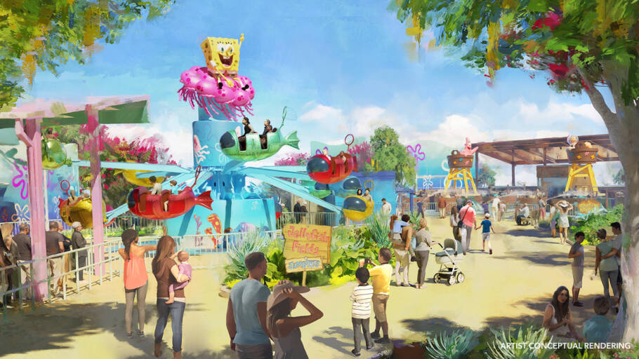 Detalhes das atrações da área temática de Bob Esponja e sua turma