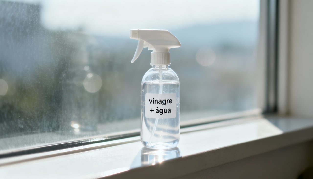 O vinagre branco é indicado para a limpeza de vidros devido à sua composição ácida