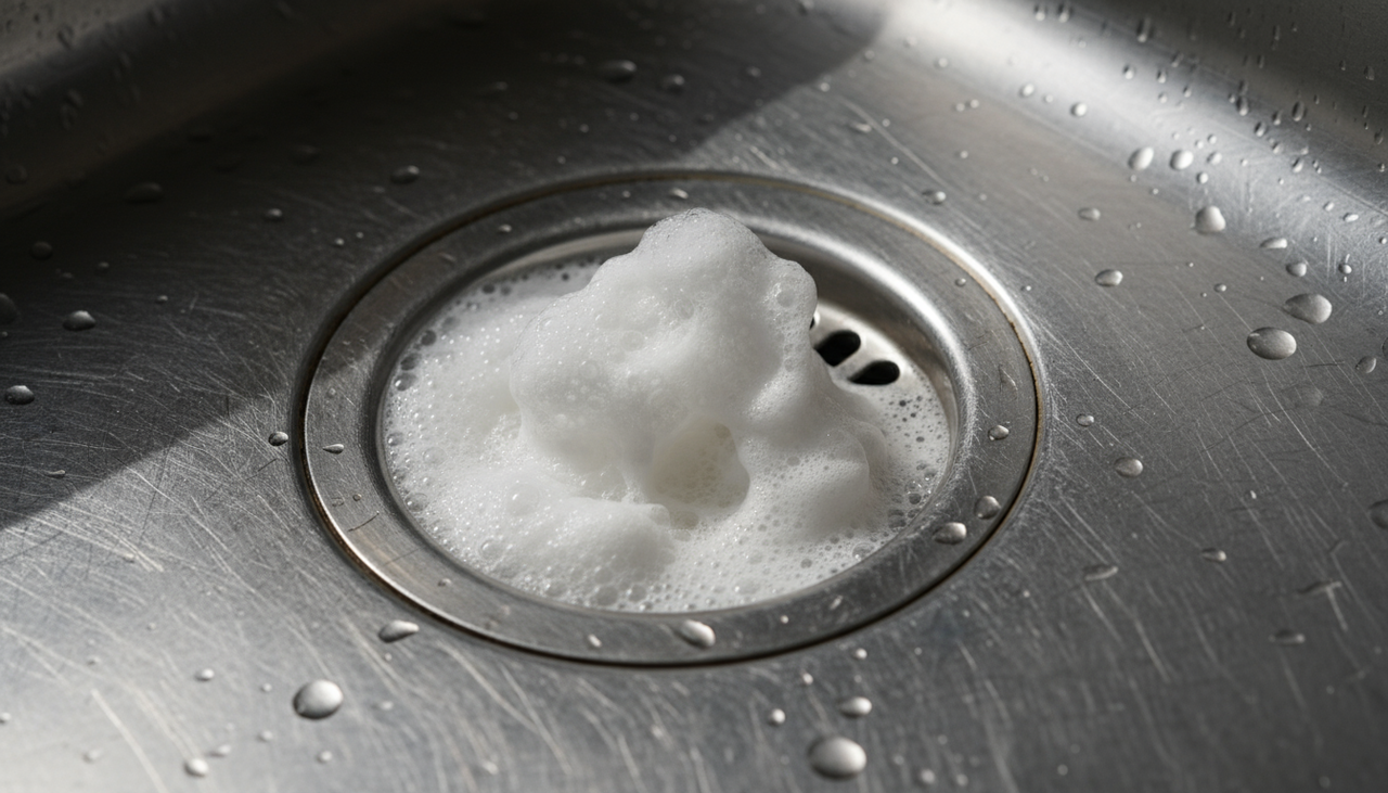 A combinação desses dois componentes cria uma reação química efervescente que quebra gorduras e resíduos acumulados nos canos