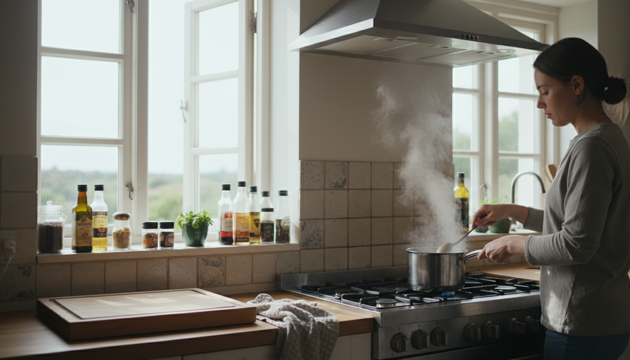 Durante o preparo de alimentos fritos, pequenas partículas de gordura suspensas no ar conseguem penetrar superfícies e tecidos facilmente