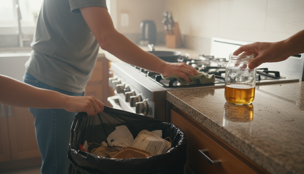 Durante o preparo de alimentos fritos, pequenas partículas de gordura suspensas no ar conseguem penetrar superfícies e tecidos facilmente