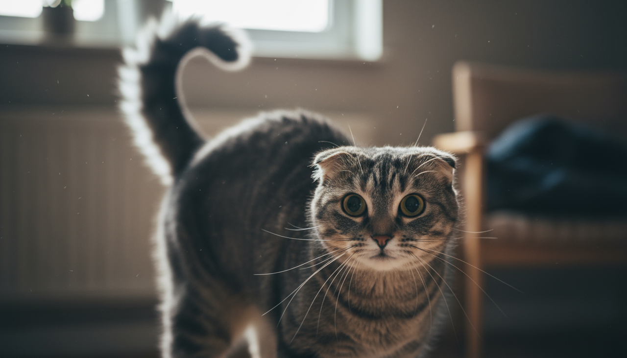 A piloereção em gatos é a elevação dos pelos causada pela contração dos músculos eretores na base de cada fio