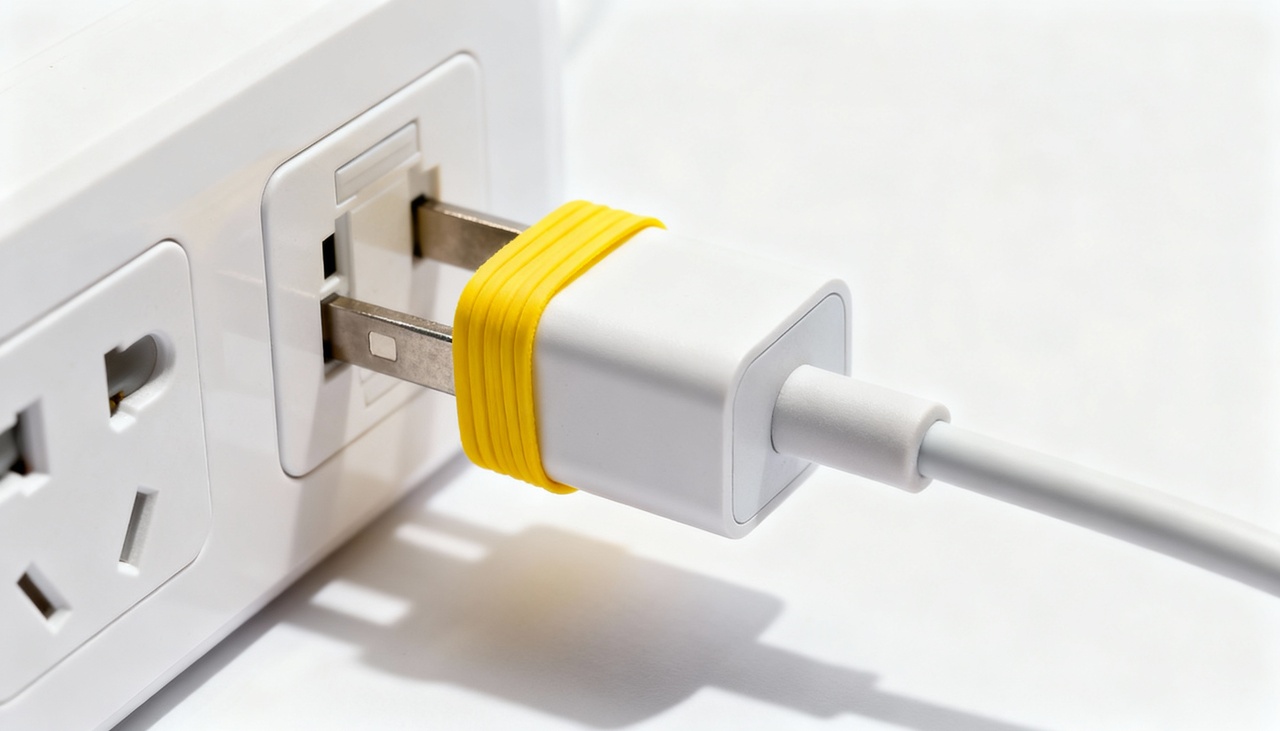 O truque do elástico funciona ao criar uma maior aderência e estabilidade entre o carregador e a tomada