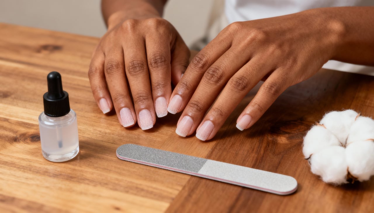 O fortalecedor com fibras de vidro adere à superfície das unhas naturais, formando uma estrutura rígida semelhante a uma lâmina