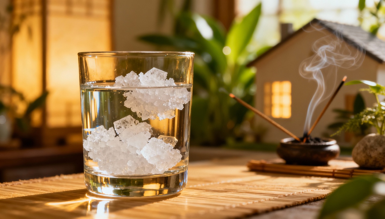 No Feng Shui, o uso do copo de água com sal é um recurso tradicional para identificar e absorver energias negativas que possam se acumular em residências
