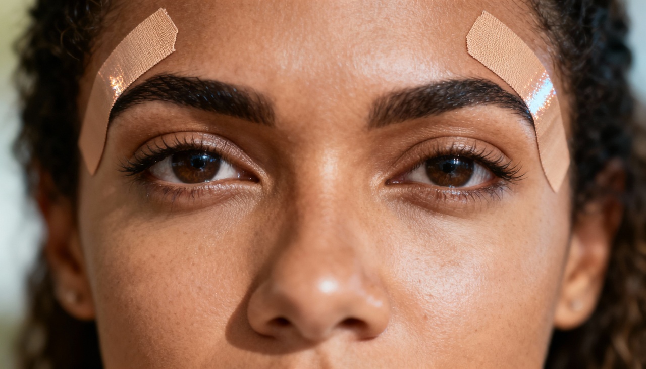 A técnica consiste na aplicação de fitas elásticas específicas sobre áreas estratégicas do rosto