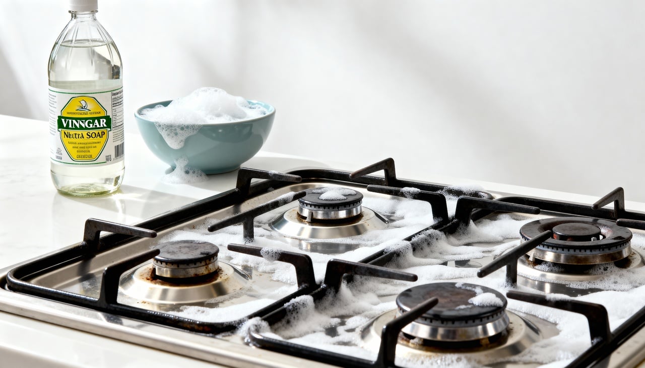 Para fazer uma mistura eficiente, separe vinagre branco aquecido, álcool e sabão líquido neutro