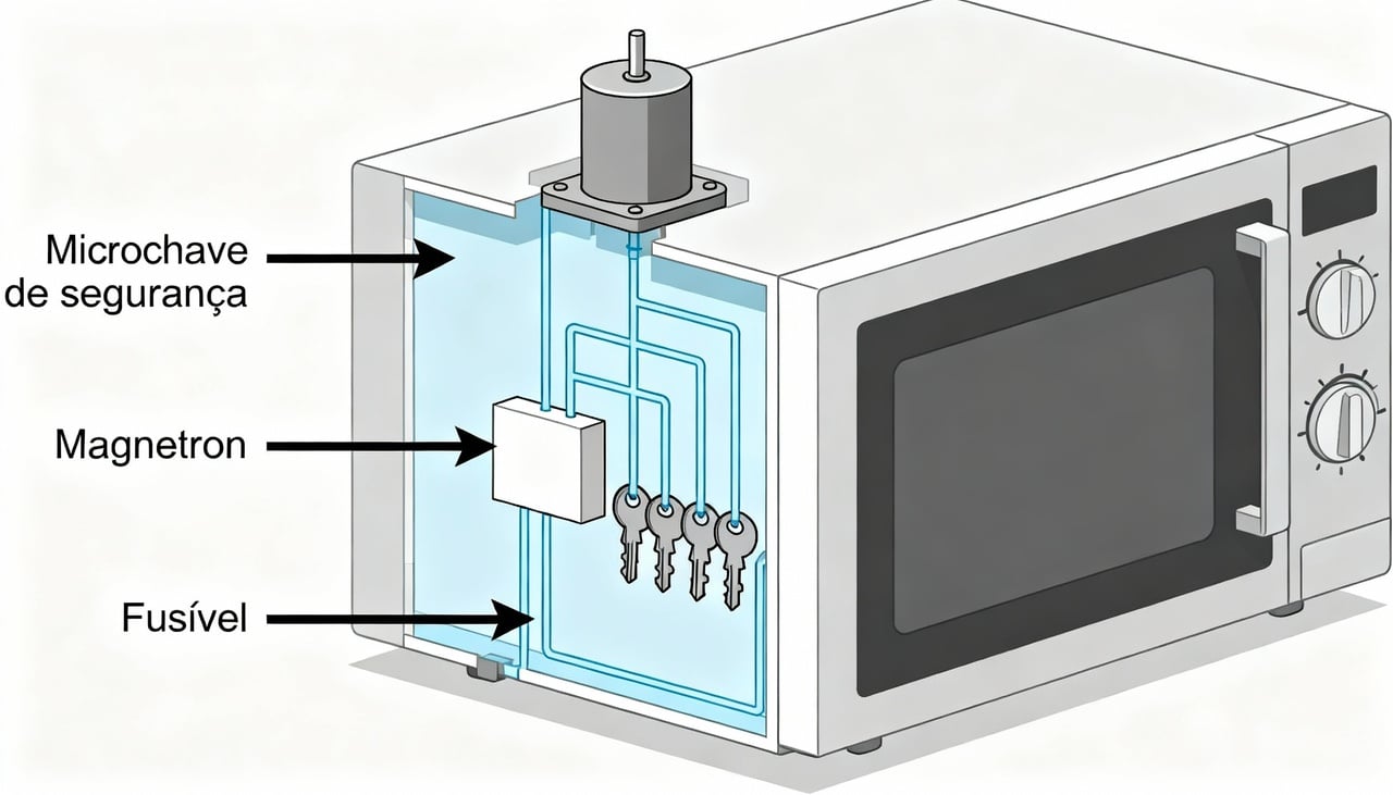O desligamento imediato do micro-ondas ao abrir a porta ocorre devido à ação das microchaves de segurança