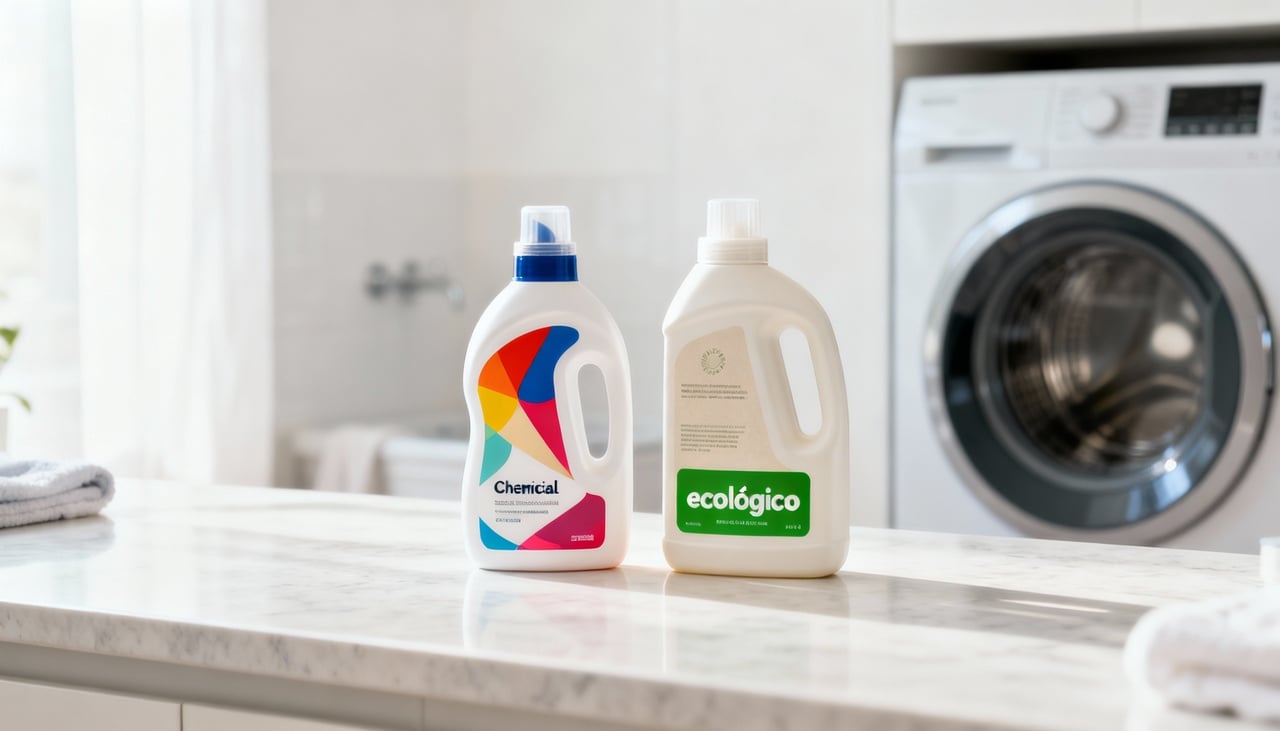 A escolha entre detergentes convencionais e os ecológicos está no centro do debate sobre sustentabilidade na lavagem de roupas