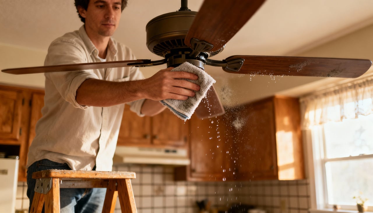 Remover o acúmulo de poeira das pás, grades e carcaça impede que o ventilador perca força