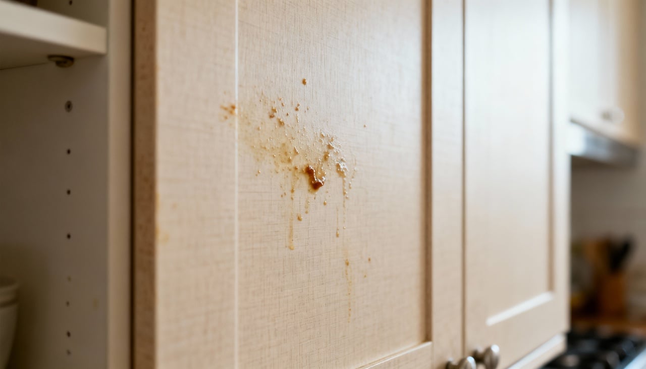 O acúmulo de gordura surge gradualmente devido ao vapor quente e aos respingos durante o preparo das refeições