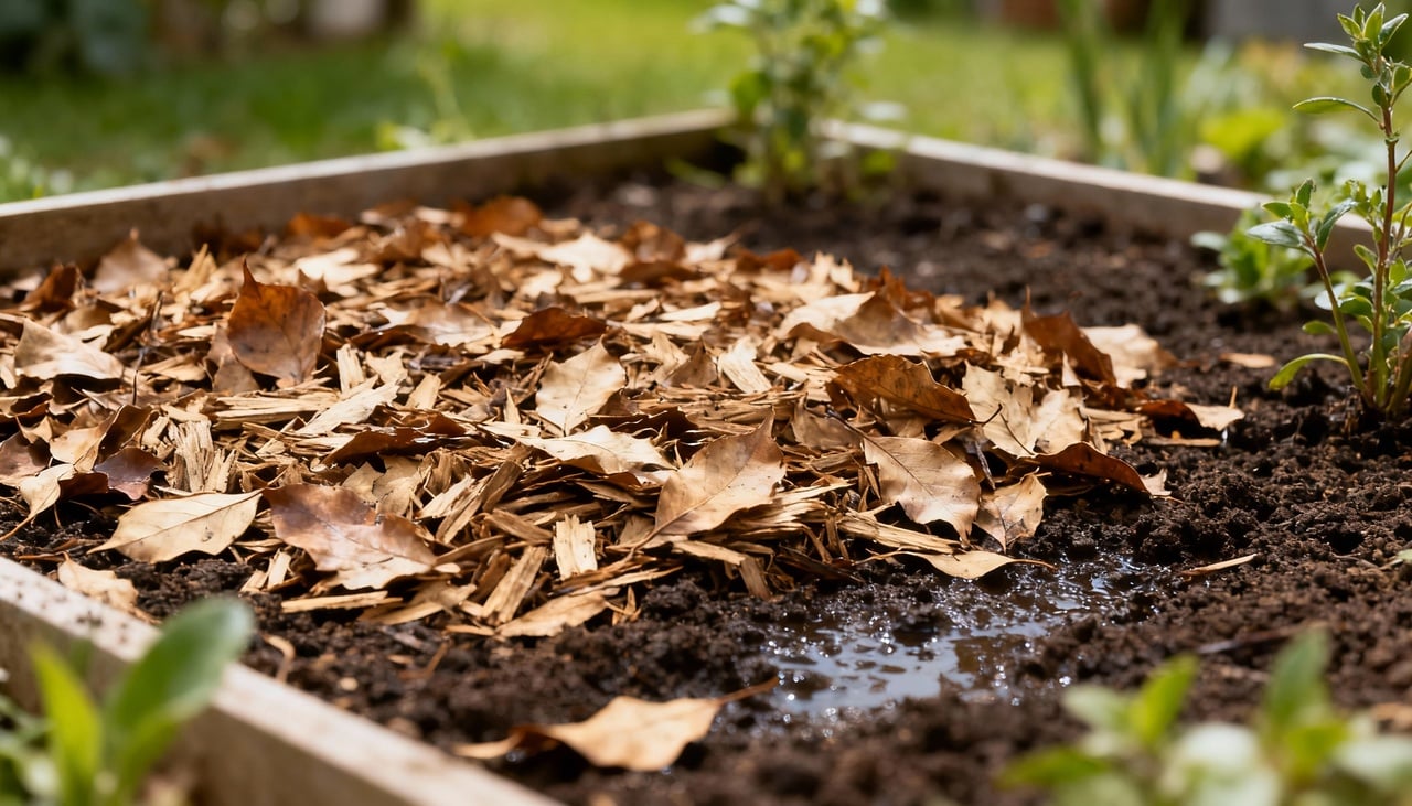 As folhas secas funcionam como cobertura morta natural que protege e enriquece a terra