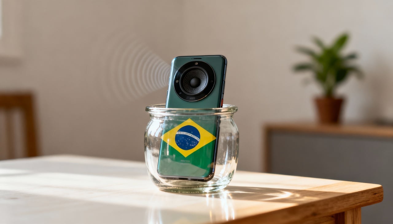 O vidro faz o som ricochetear nas paredes internas, concentrando as ondas e direcionando o áudio para fora com mais força