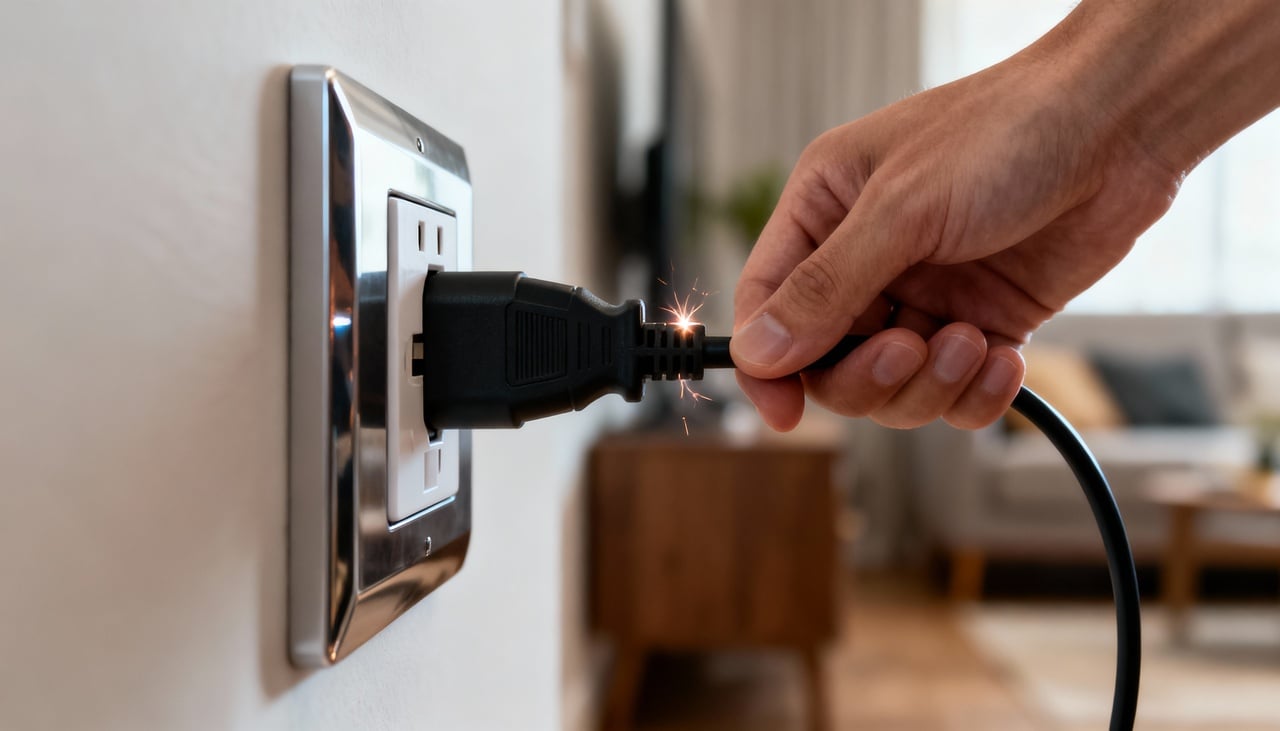 Em diversos casos, uma pequena faísca surge no momento em que o plugue faz contato com os terminais metálicos da tomada devido à passagem instantânea de corrente elétrica