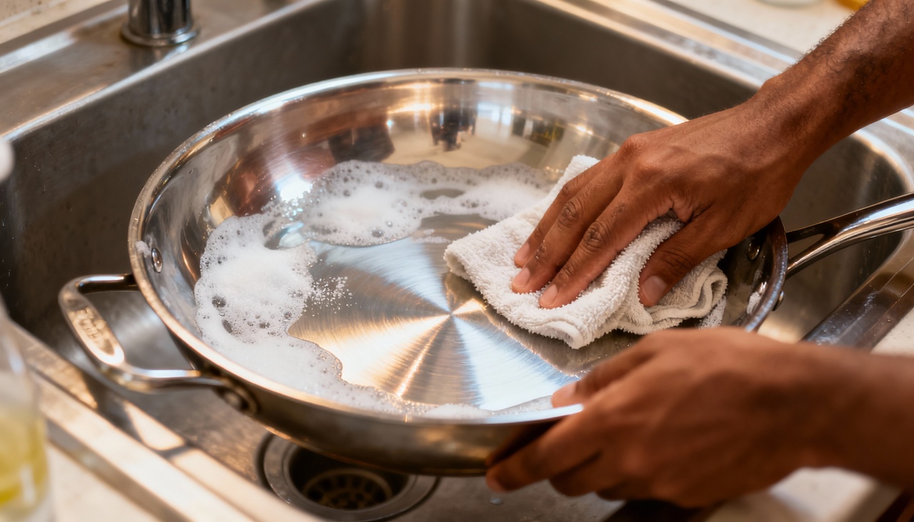 O uso de palha de aço e produtos abrasivos pode causar micro-riscos visíveis no inox