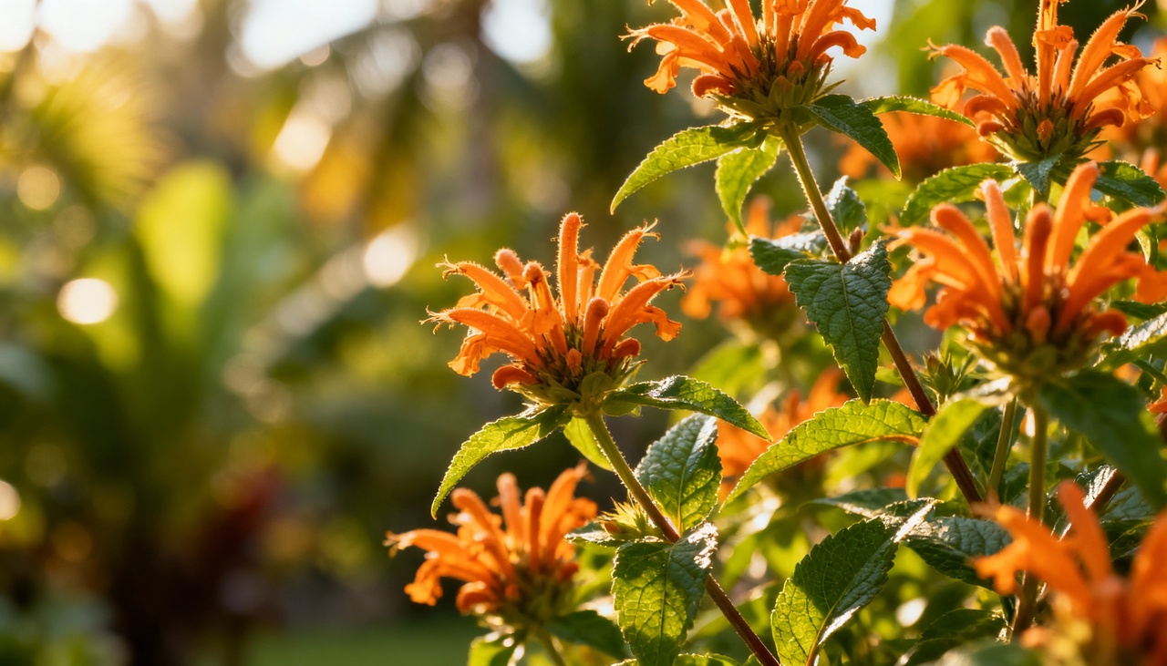 A orelha-de-leão, nativa da África do Sul, se destaca pelas flores alaranjadas e pelo porte de até dois metros de altura