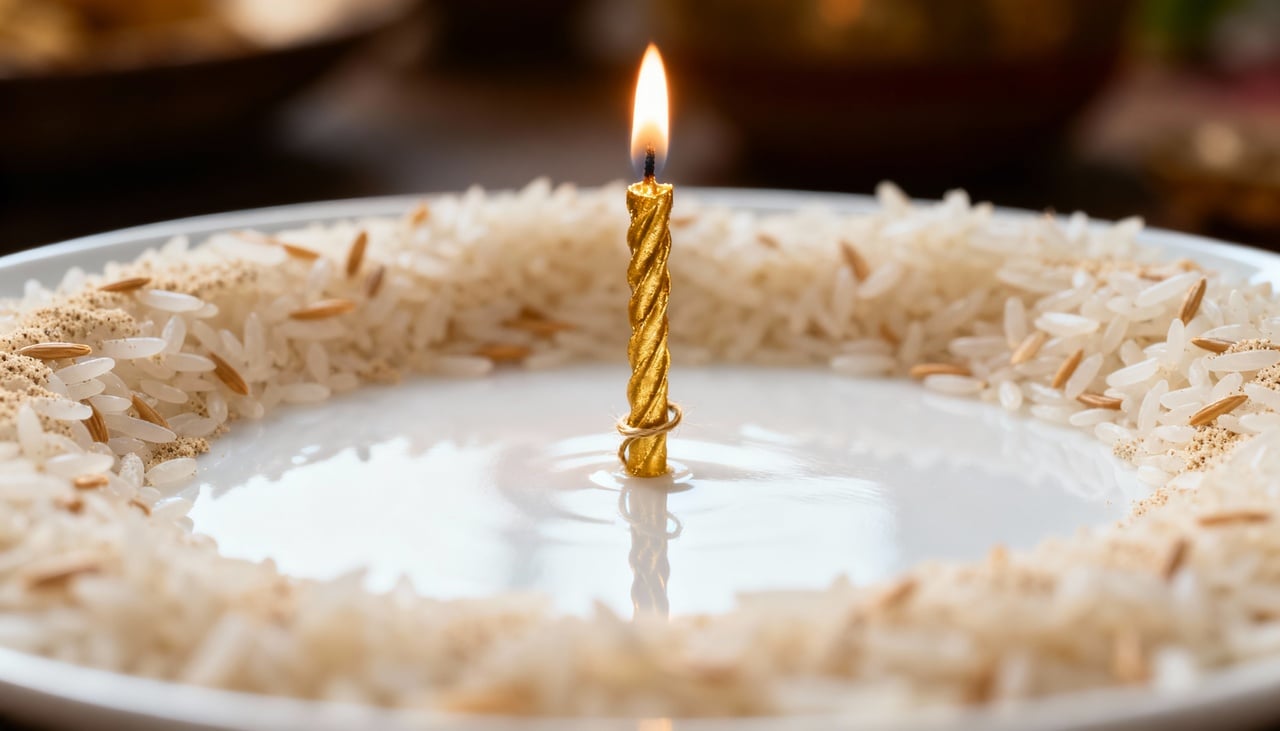 O ritual da vela dourada com arroz cru é simples e requer atenção na seleção dos materiais e no preparo do ambiente
