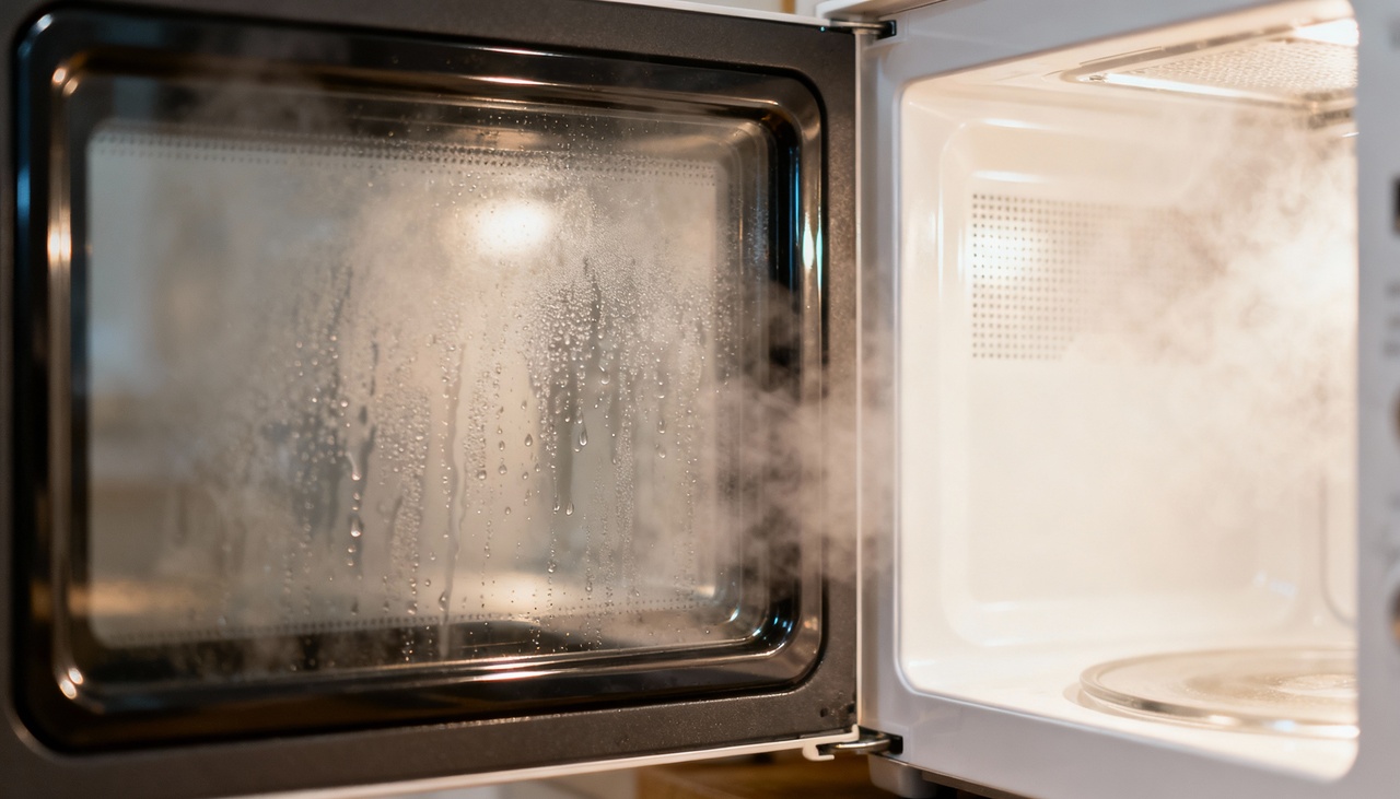 O vapor quente gerado ao aquecer um copo com água dentro do micro-ondas tem a função de umedecer as sujeiras secas no interior do eletrodoméstico