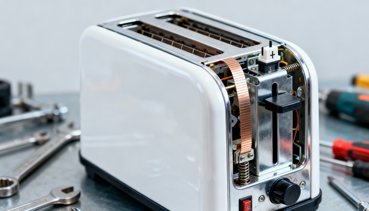 A maioria das torradeiras utiliza uma tira bimetálica