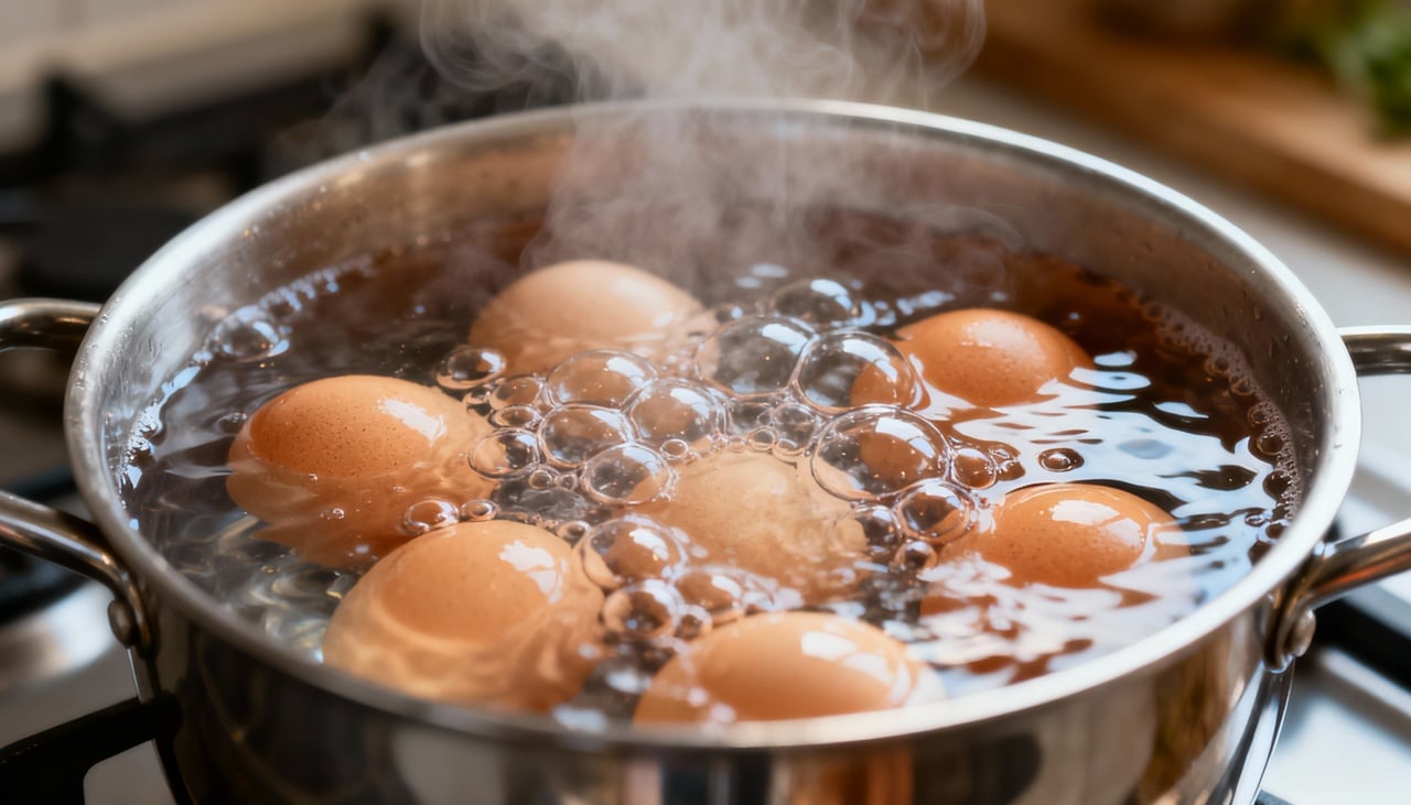 Ovos podem ser preparados mergulhando-os em água fervente ou expostos ao vapor quente