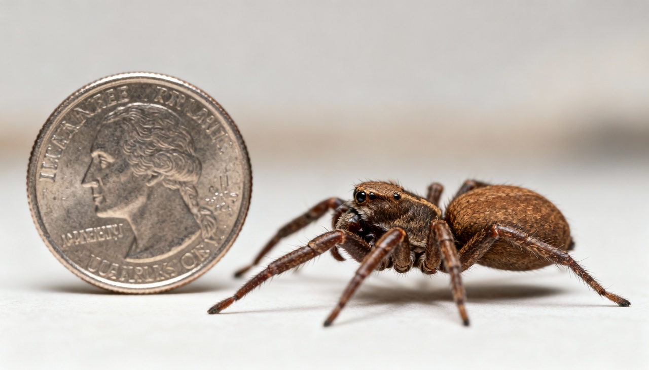 A aranha-marrom é pequena, com tamanho menor que uma moeda de um real