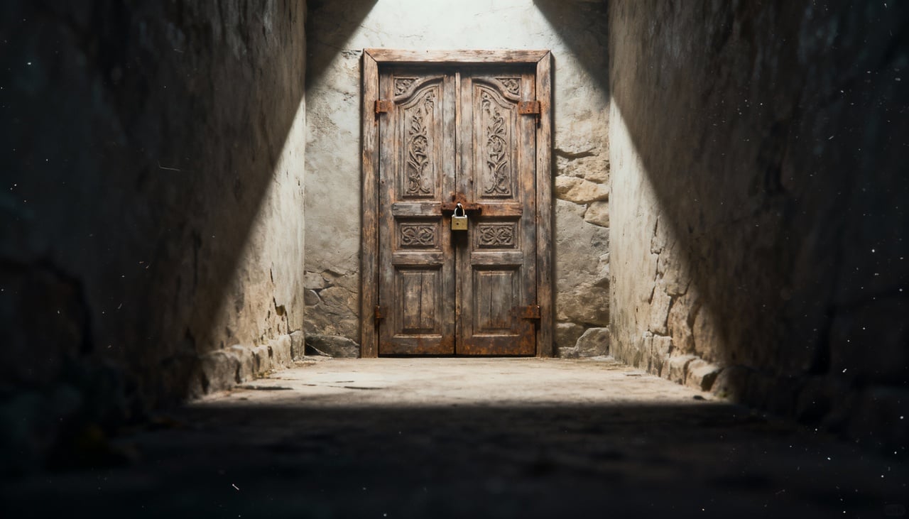 Uma porta fechada em sonhos frequentemente reflete barreiras internas e dificuldades em acessar determinadas áreas da vida