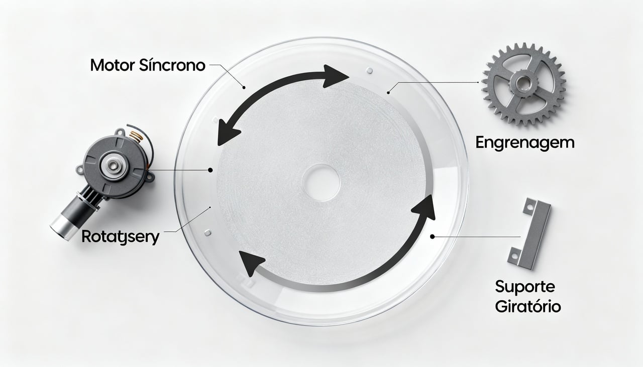 A alternância de direção ocorre por conta do motor síncrono alimentado por corrente alternada