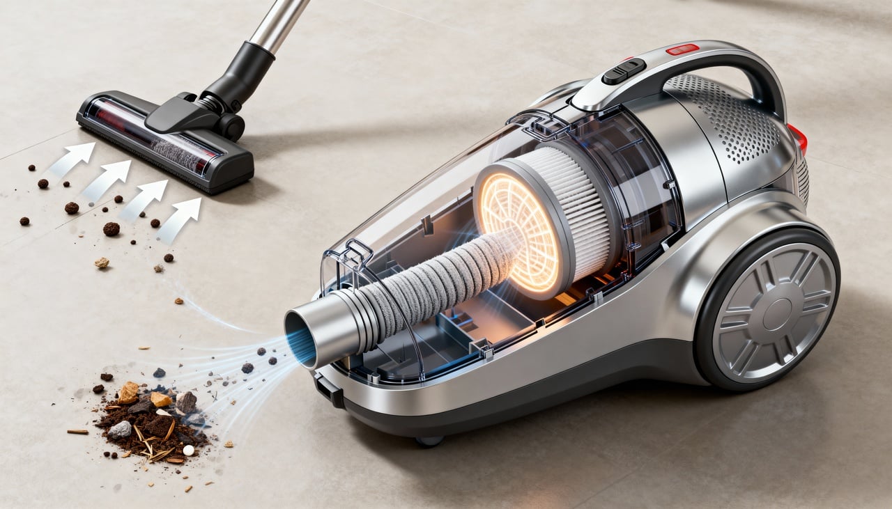 A potência de sucção representa a capacidade do aspirador de puxar o ar