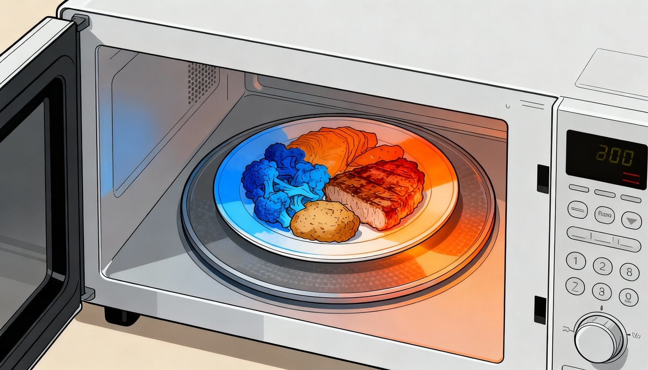 O aquecimento ocorre porque o forno micro-ondas emite ondas eletromagnéticas com frequência próxima a 2,45 GHz