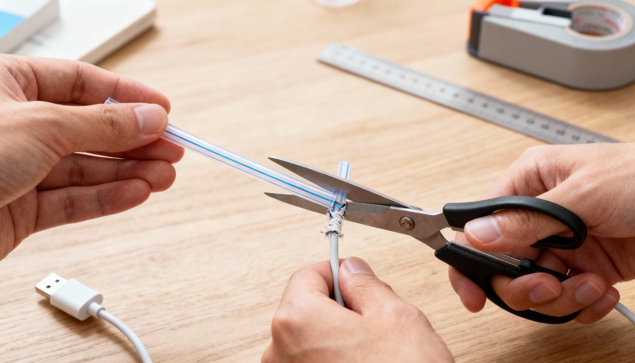 O uso de um canudinho de plástico ao longo do carregador cria uma barreira física