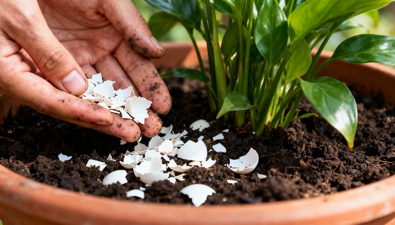 A casca de ovo é rica em cálcio, mineral fundamental para fortalecer raízes e caules e favorecer a absorção de outros nutrientes essenciais