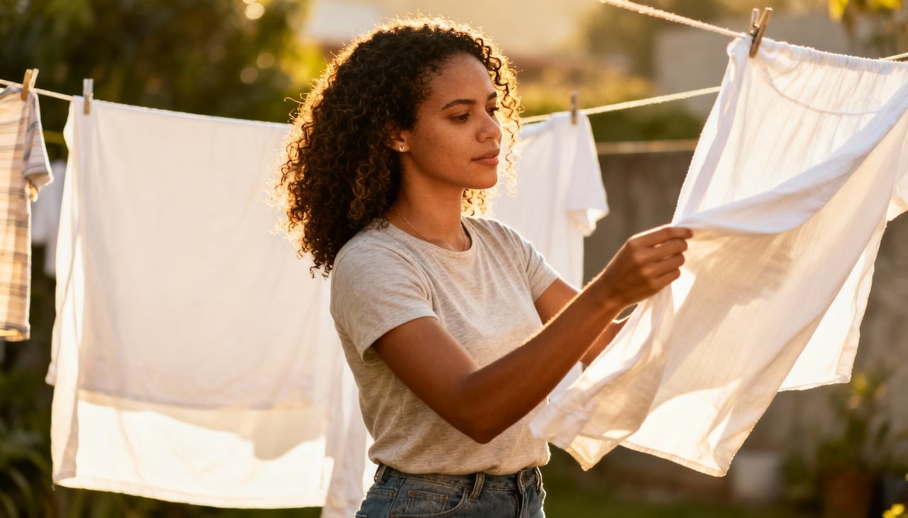A secagem ao ar livre ou em temperatura média evita a fixação de odores desagradáveis nas fibras dos tecidos