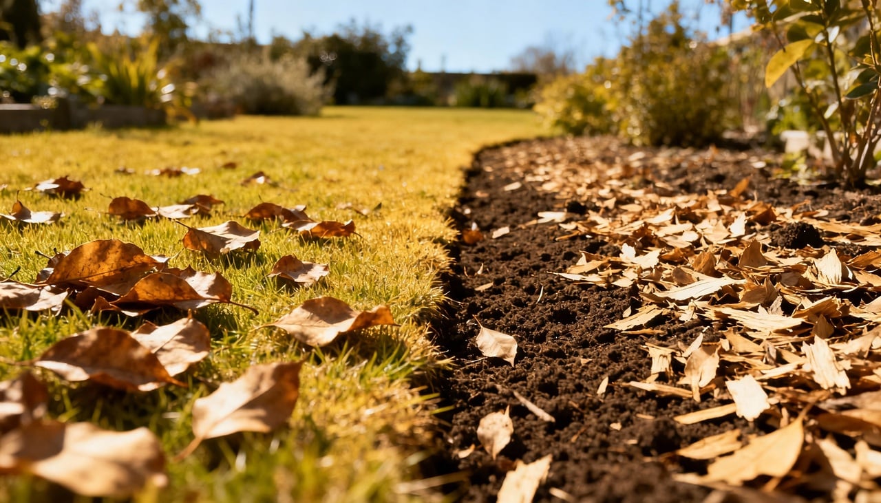 As folhas secas funcionam como cobertura morta natural que protege e enriquece a terra