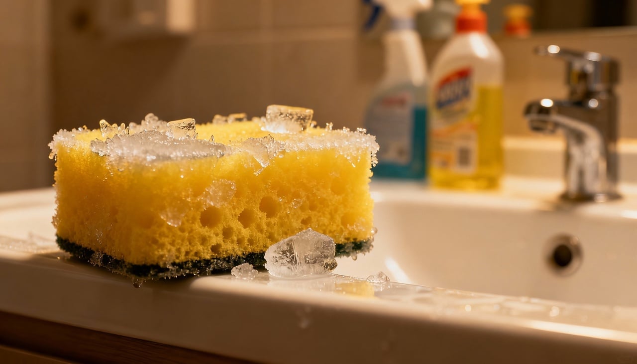 umedeça a esponja com o produto de limpeza de sua escolha e coloque-a no congelador