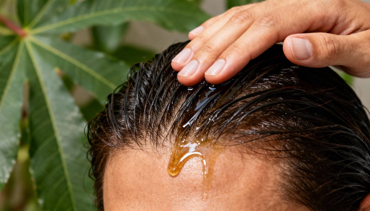 A aplicação do óleo de rícino nas raízes pode estimular a circulação sanguínea do couro cabeludo, promovendo melhores condições para o crescimento dos fios