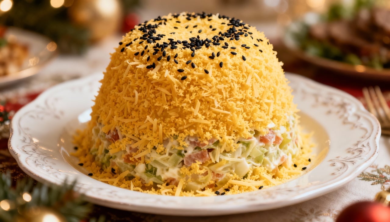 Salada de Natal "Mimosa". Fácil de preparar, fofa, macia e festiva