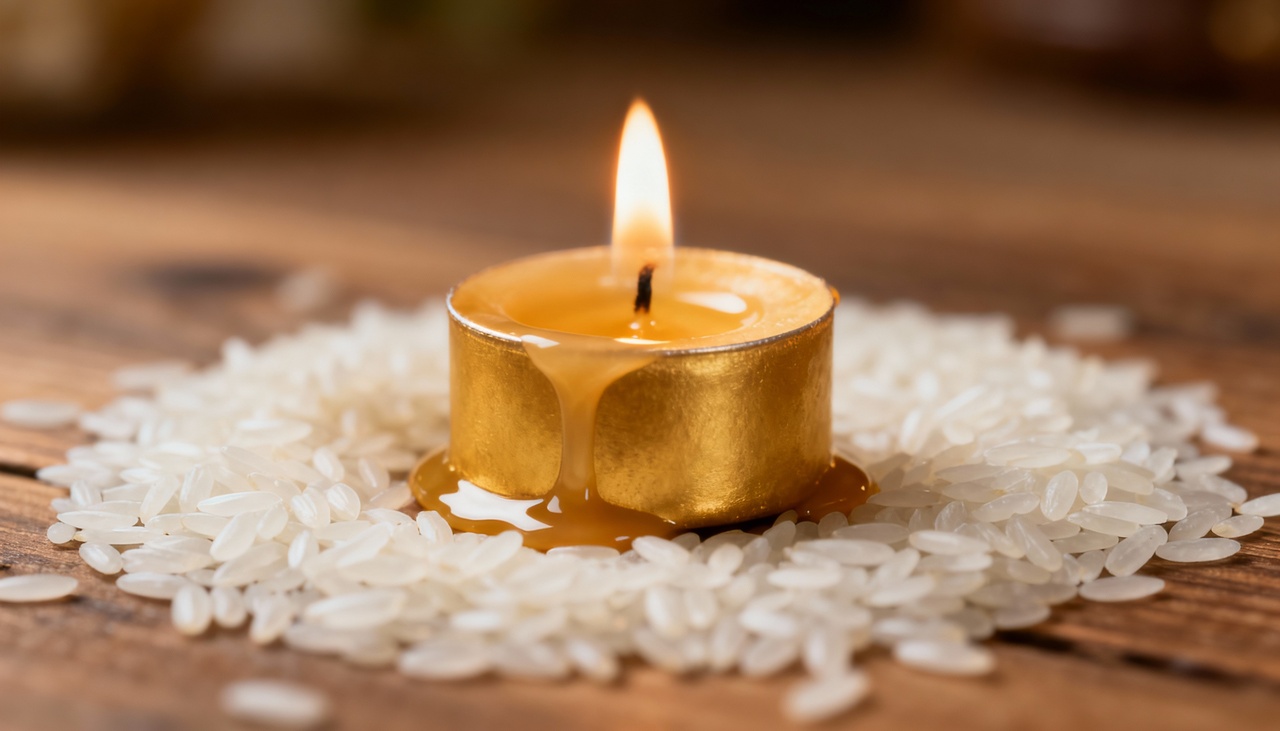 O ritual da vela dourada com arroz cru é simples e requer atenção na seleção dos materiais e no preparo do ambiente
