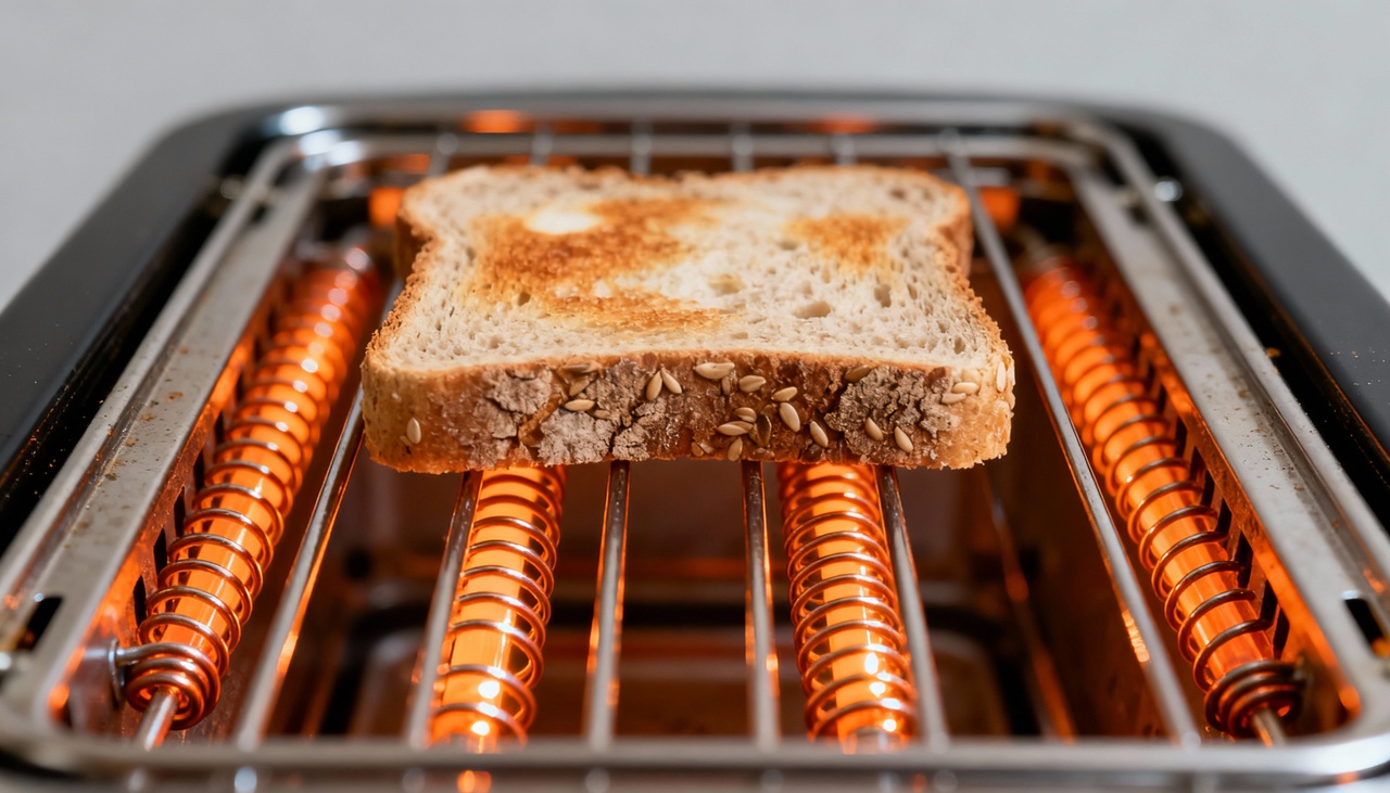 A maioria das torradeiras utiliza uma tira bimetálica