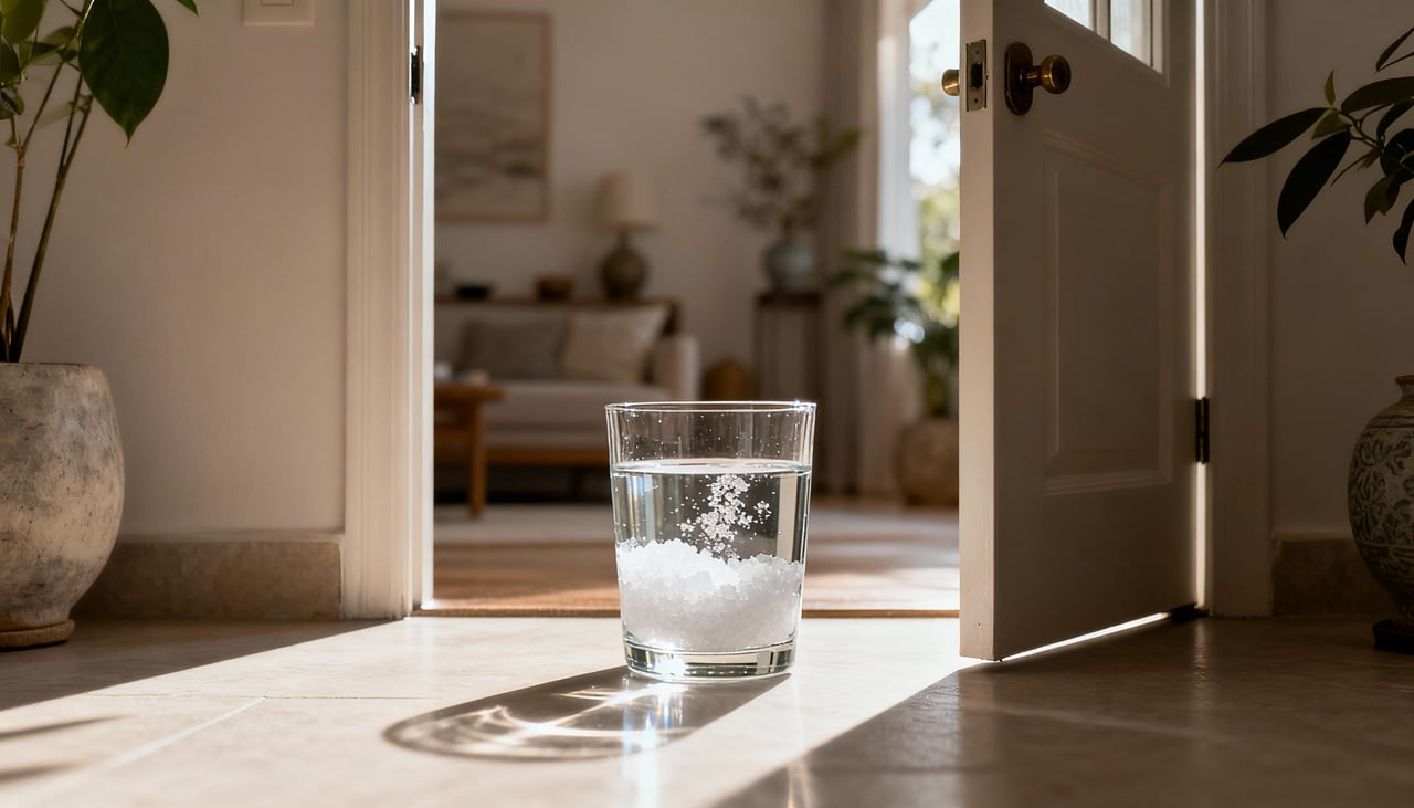 No Feng Shui, o uso do copo de água com sal é um recurso tradicional para identificar e absorver energias negativas que possam se acumular em residências