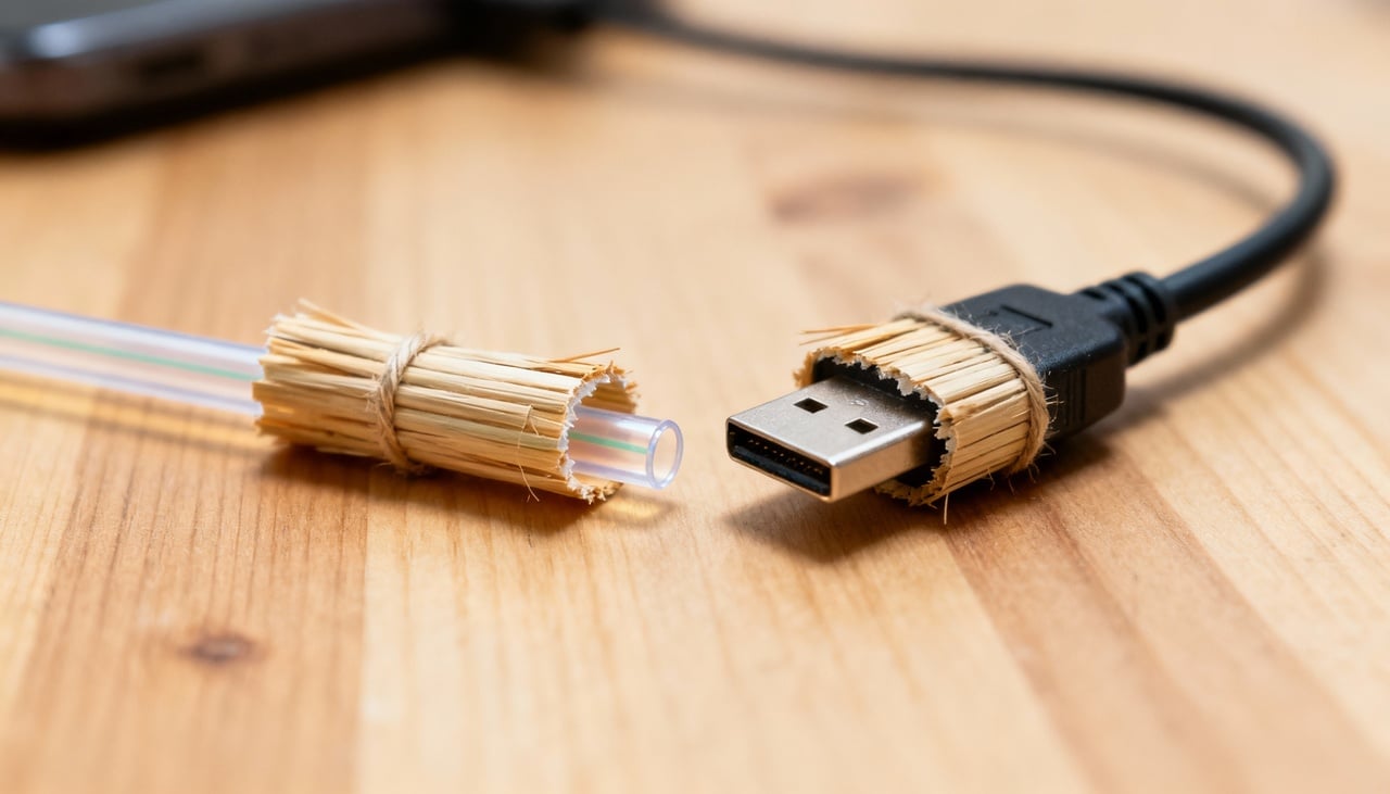 O uso de um canudinho de plástico ao longo do carregador cria uma barreira física