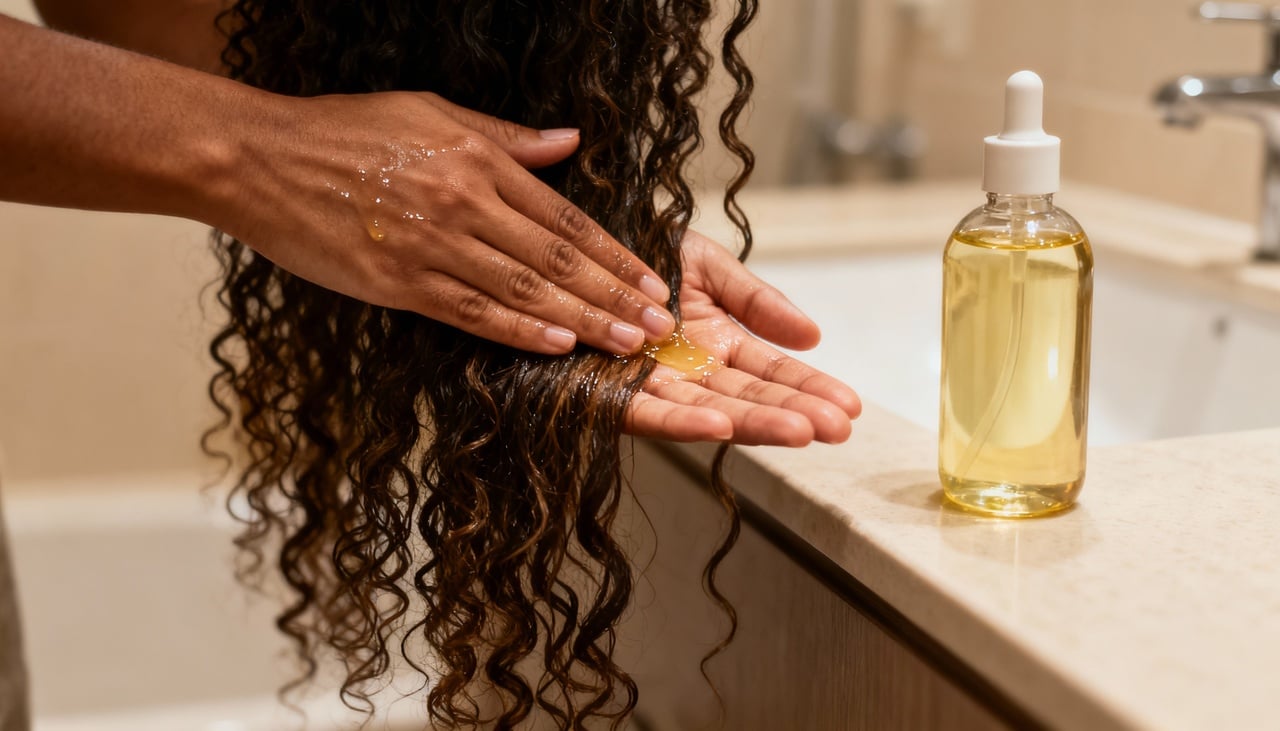 A terapia pré-poo consiste em aplicar óleo vegetal ou gel de aloe vera antes do shampoo para criar uma barreira protetora e evitar os danos causados pelo atrito e pela lavagem