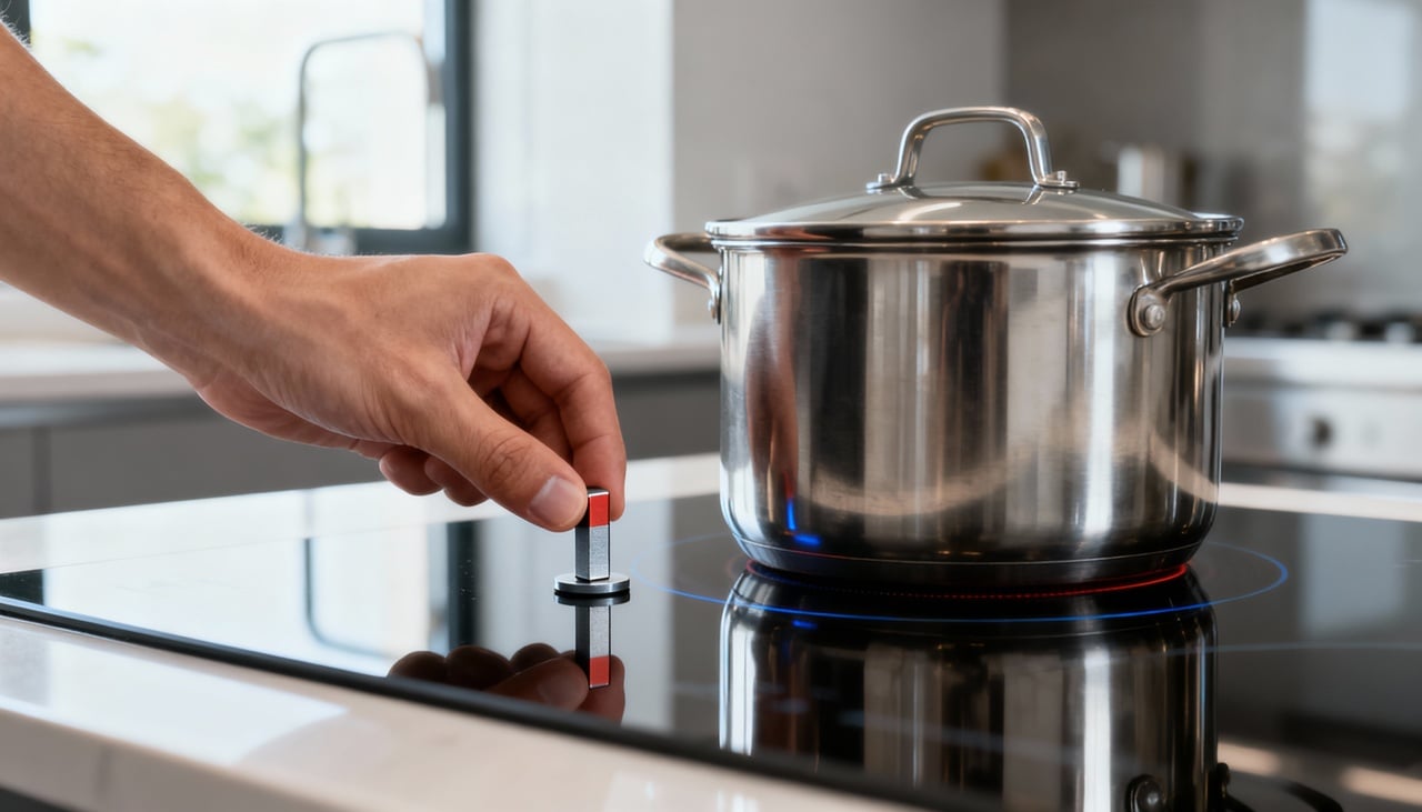 O calor do cooktop por indução surge por meio de um campo magnético gerado por bobinas de cobre posicionadas sob a superfície de vidro