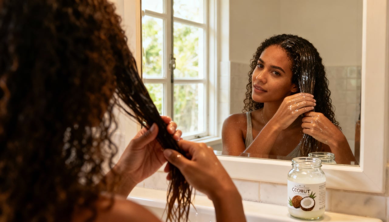 O óleo de coco é rico em ácidos graxos e vitaminas que penetram facilmente na fibra capilar