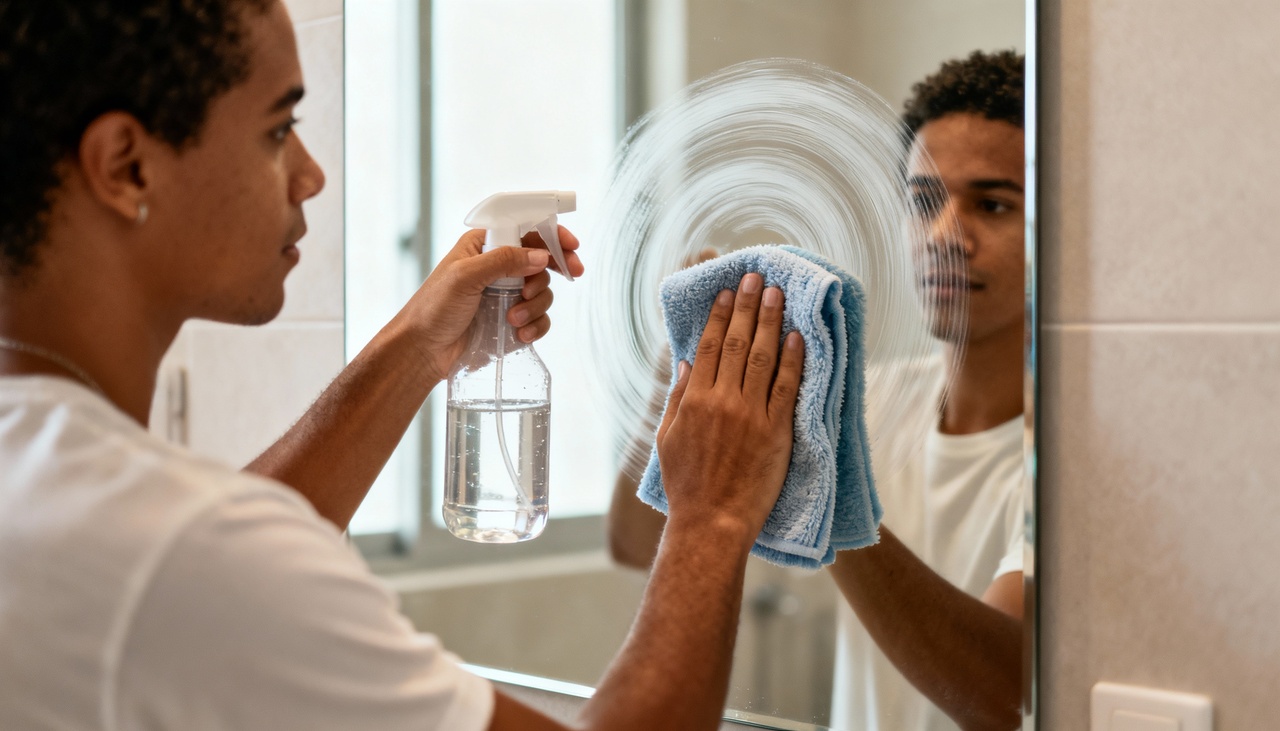 Quando a água quente do chuveiro libera vapor para o ambiente, a superfície fria do vidro reage formando pequenas gotas de água