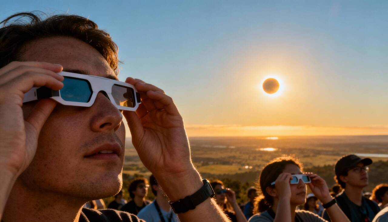 Durante um eclipse solar total, a Lua bloqueia completamente o disco solar