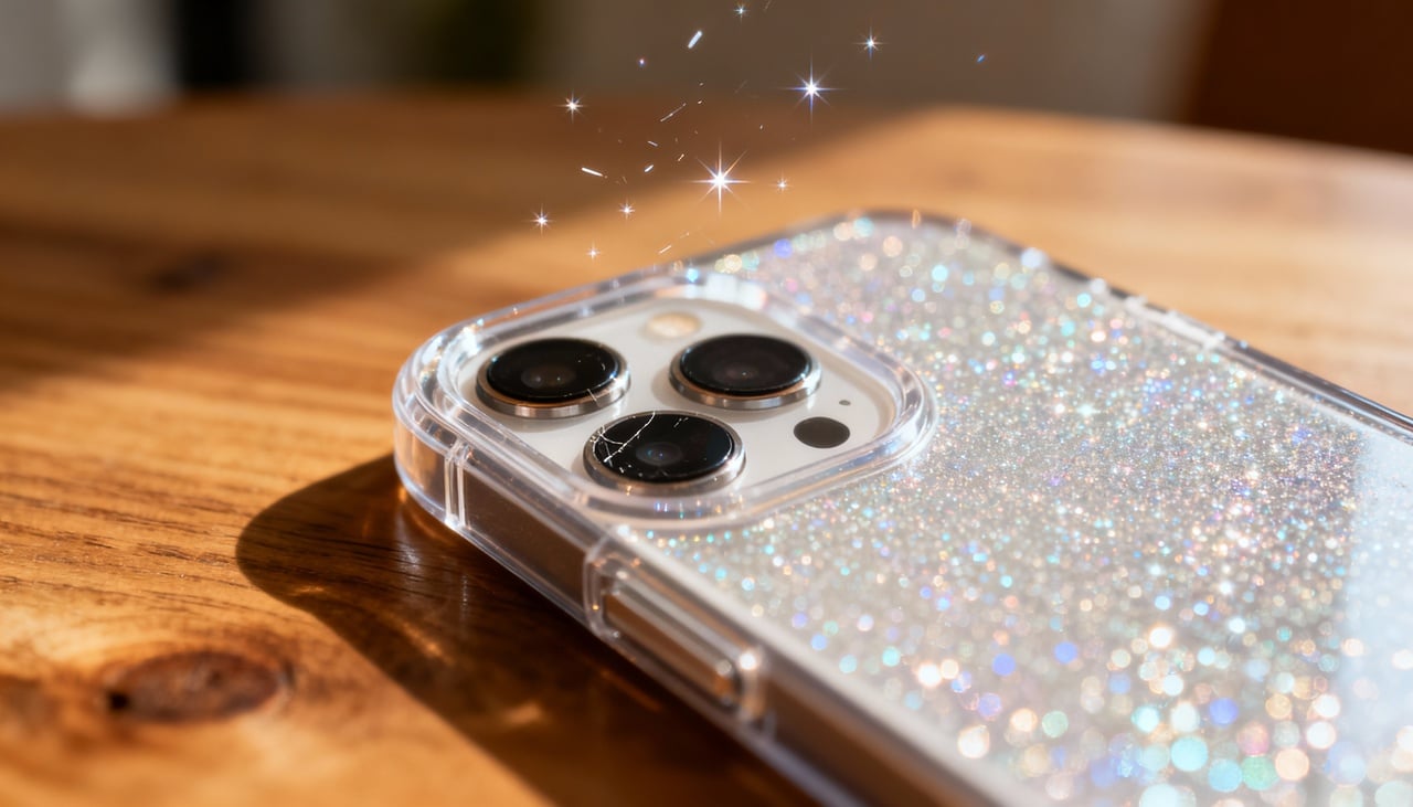 Modelos de capinhas com glitter, plástico duro ou superfícies ásperas parecem bonitos