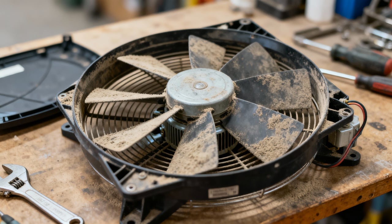 A presença de sujeira nas pás ou na grade altera totalmente o fluxo de ar