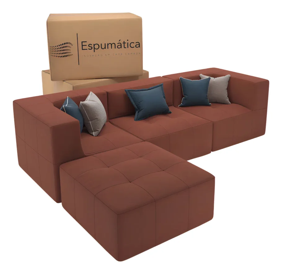 Sofá modular de 3 lugares com chaise por R$2.324